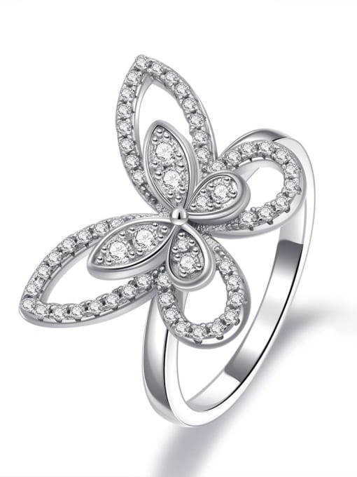 White [art. No.: R 1094] 925 Sterling Silver High Carbon Diamond Butterfly Dainty Band Ring